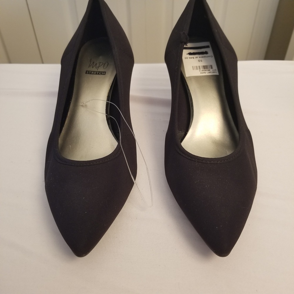 Impo Stretch Womens Black Pointed Toe Kitten Heel Pumps Size 10 Dress Shoes